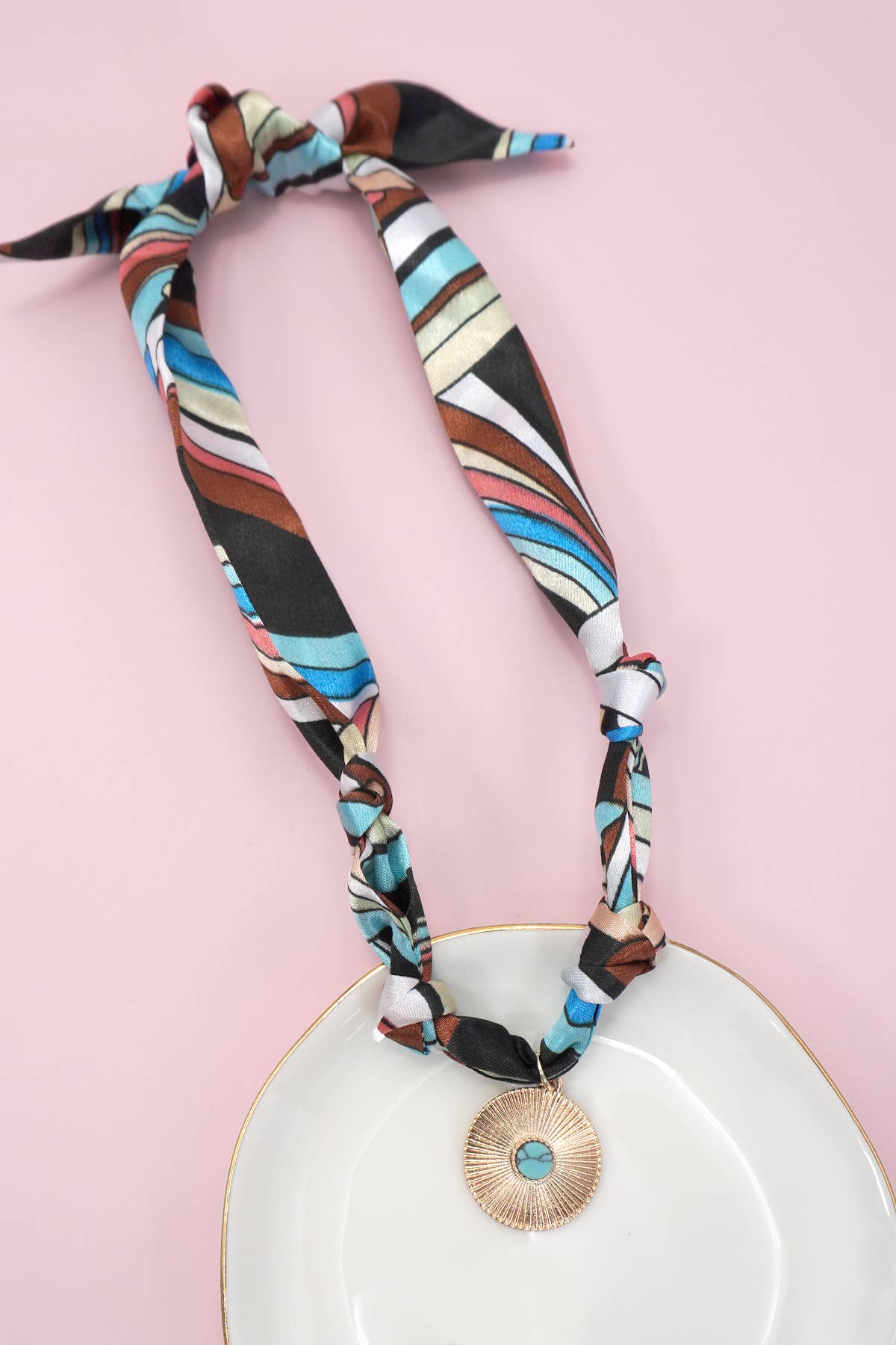 Turquoise Circle Charm Scarf Necklace - Best & Co. Boutique