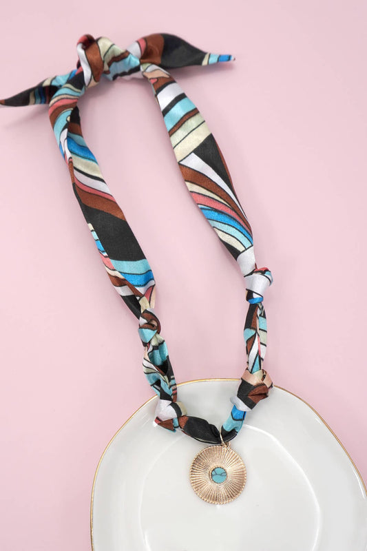 Turquoise Circle Charm Scarf Necklace - Best & Co. Boutique
