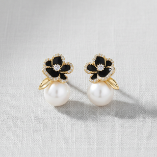 Midnight Rose Pearl Zircon Earrings