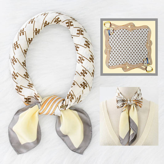 Yellow and Brown Chain Print Square Scarf - Best & Co. Boutique