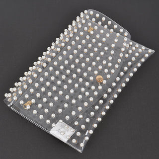 Pearl Studded Clear Envelope Crossbody | Silver
