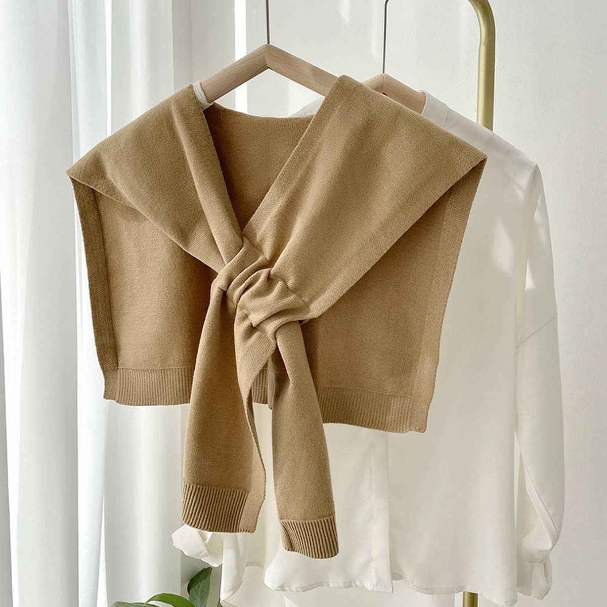 Camel Knit Knotted Shawl - Best & Co. Boutique