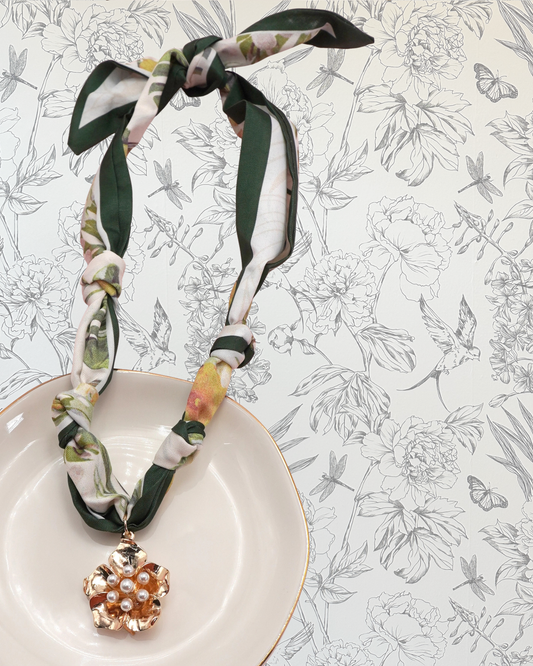 Pearl Flower Charm Scarf Necklace
