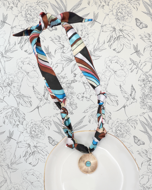 Turquoise Circle Charm Scarf Necklace